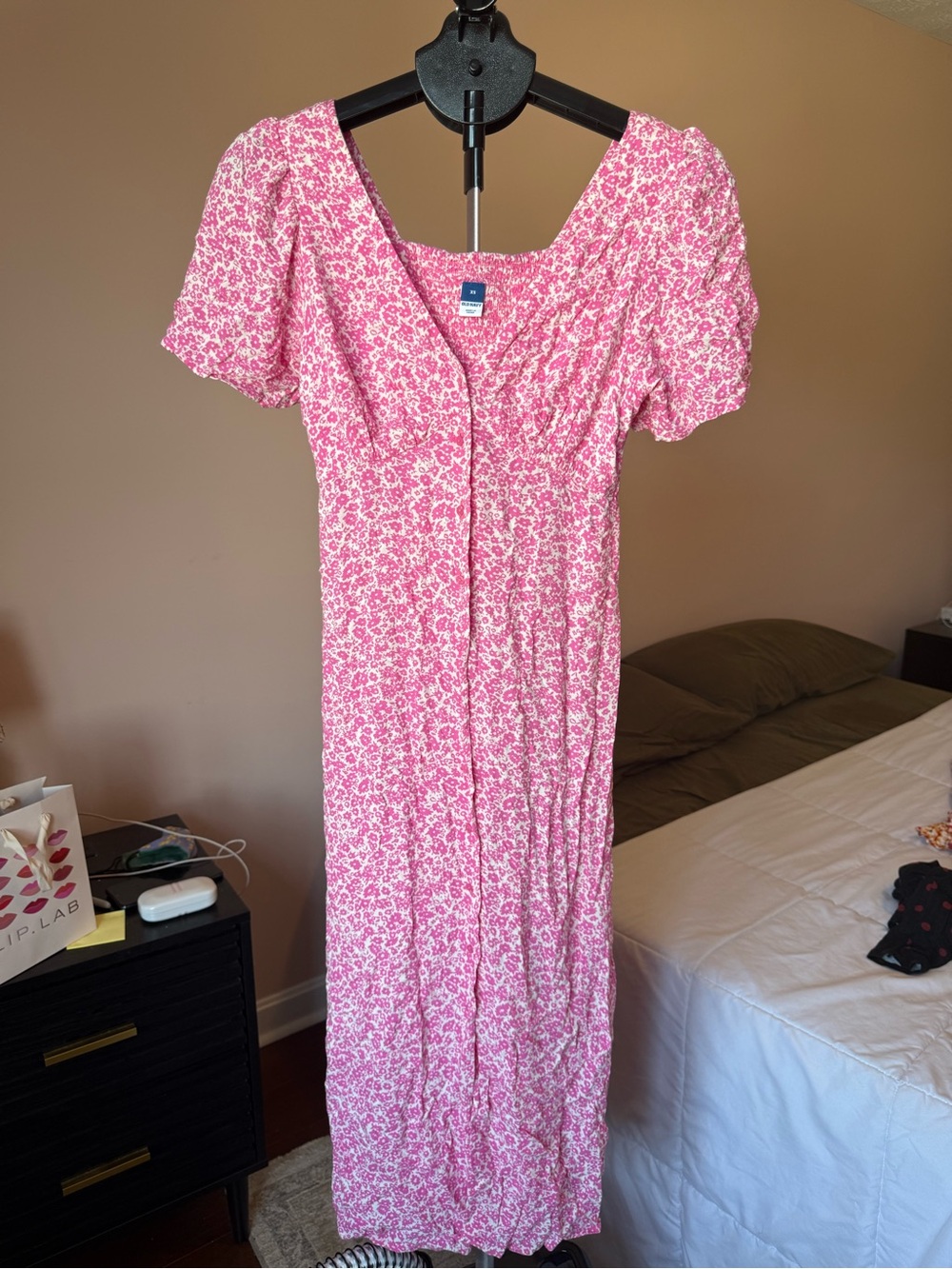 Old navy Pink Floral Maxi Dress with Puff Sleeves